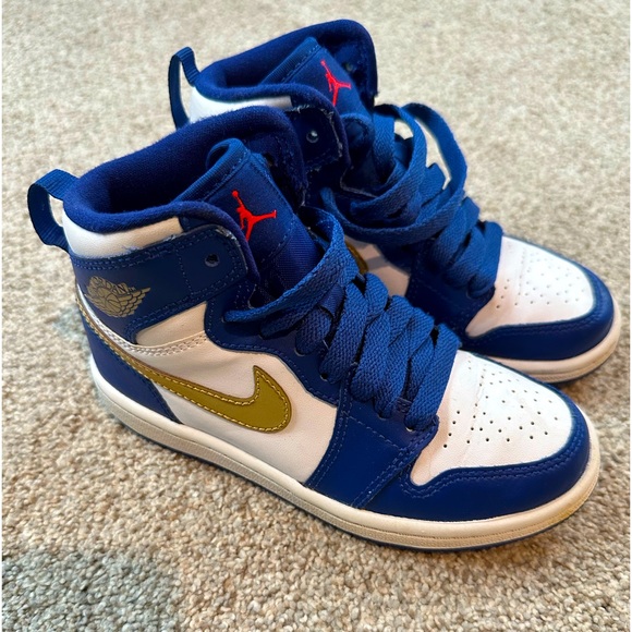 Air Jordan Retro High Top 1s Royal blue, gold and white size 11 boys no box - Picture 1 of 6